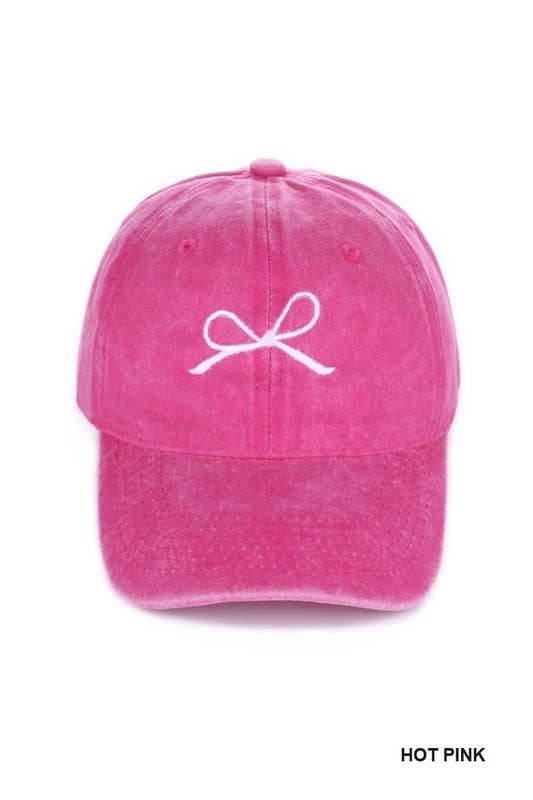 Ribbon Bow Embroidery Washed Cap: BLACK-168798 / OS