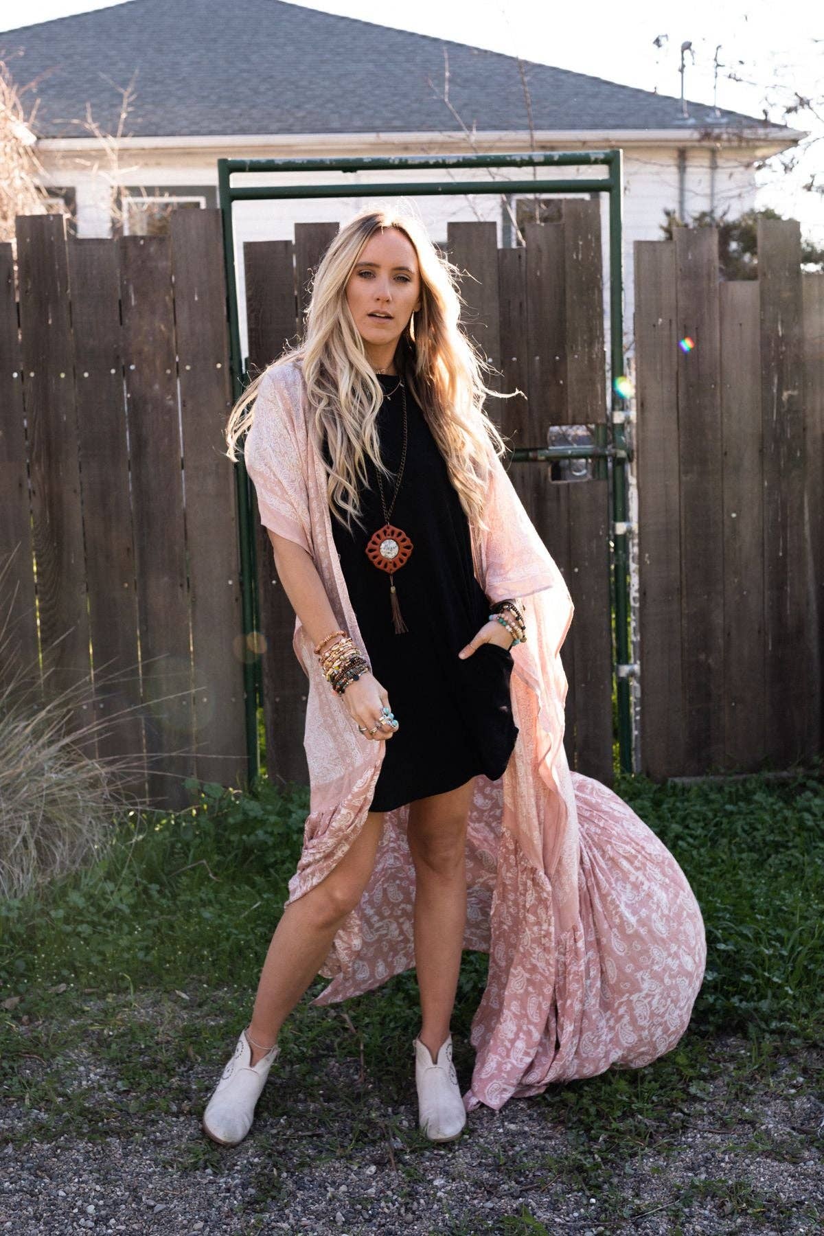Paisley Tapestry Free Flow Duster Kimono - Blush: Blush