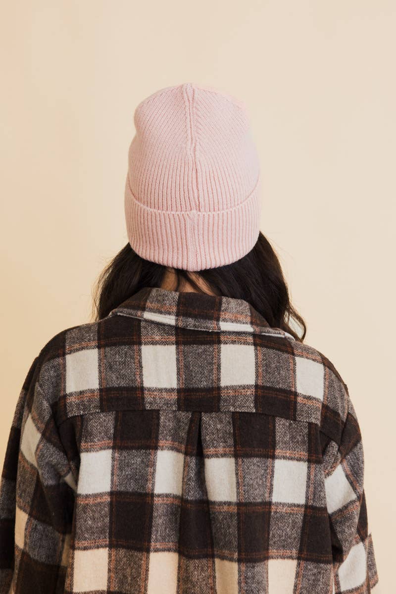 Happy Face Embroidered Ribbed Knit Beanie (Choose a color)