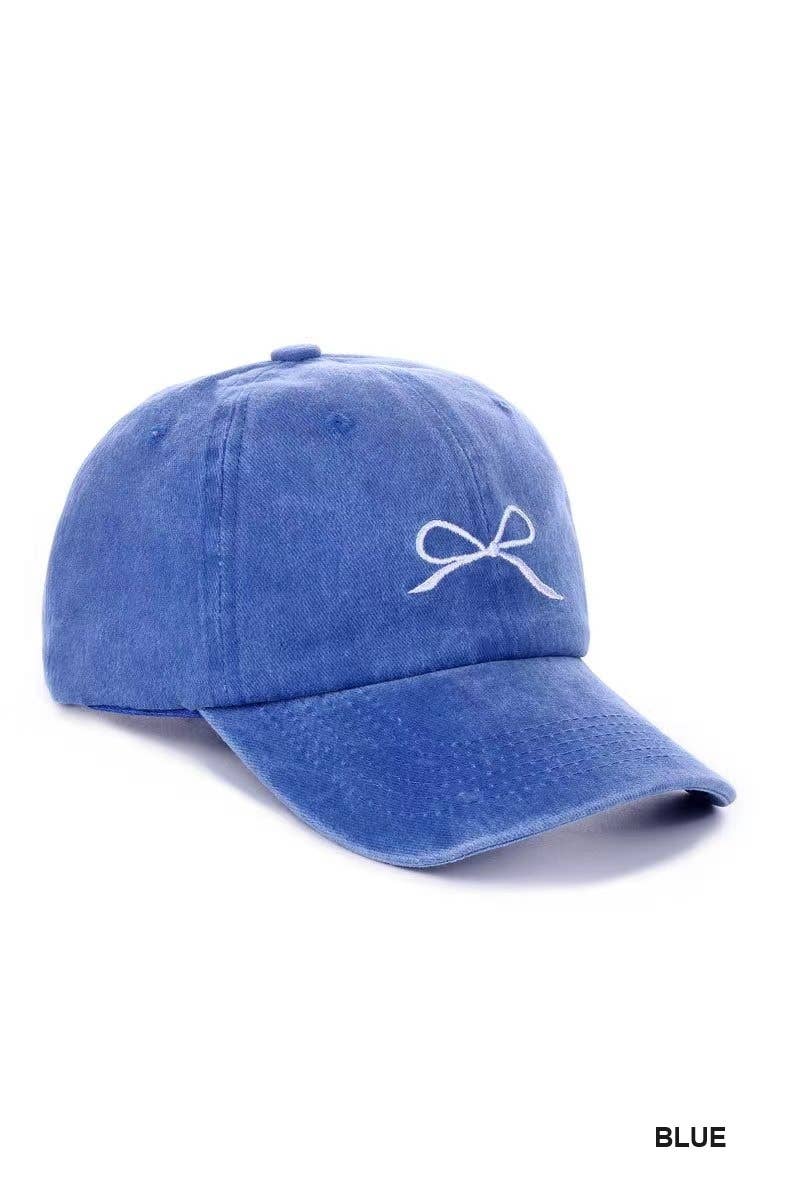 Ribbon Bow Embroidery Washed Cap: BLACK-168798 / OS