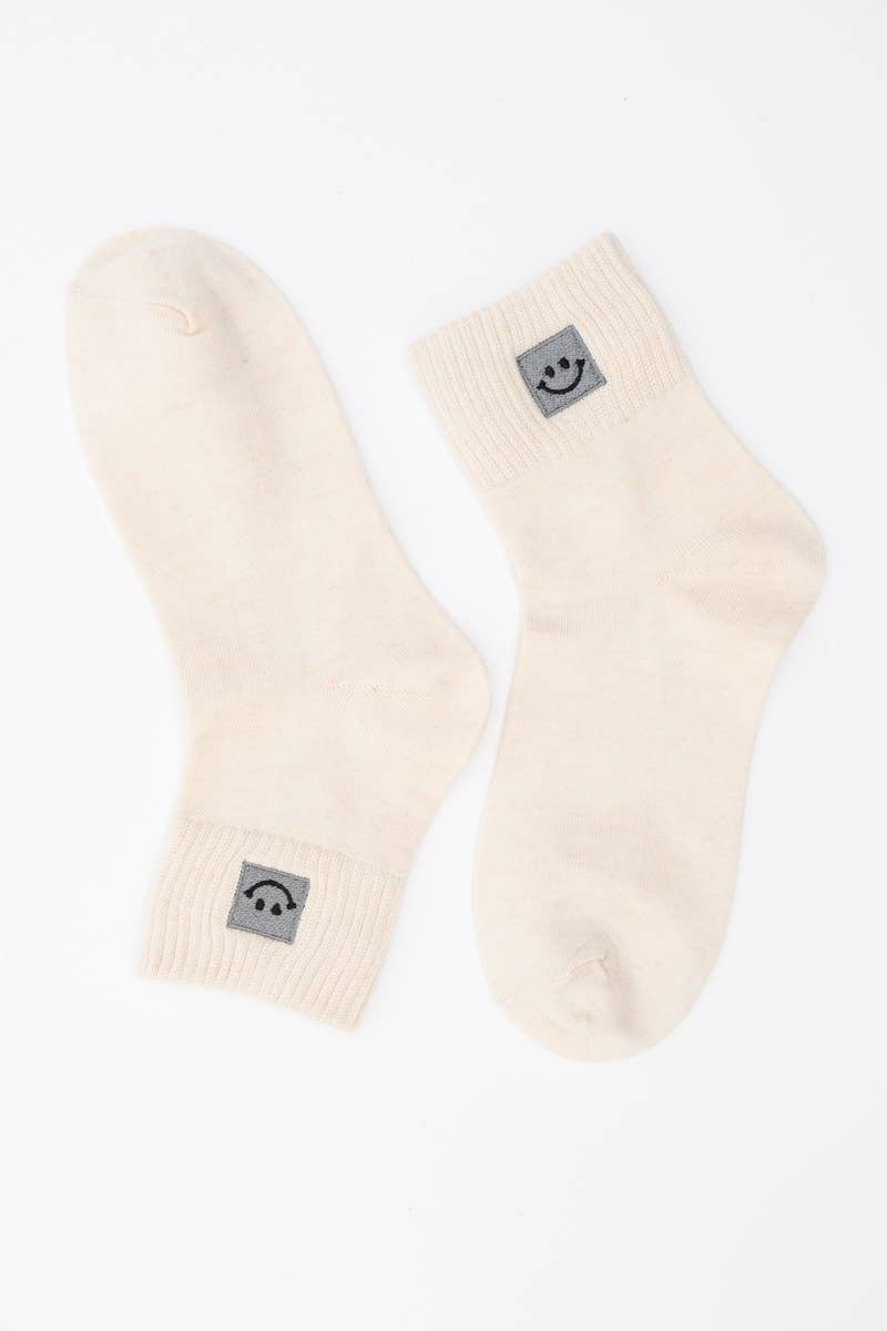 Happy Feet Embroidered Socks 🙃 - Fun Vibes: Ivory