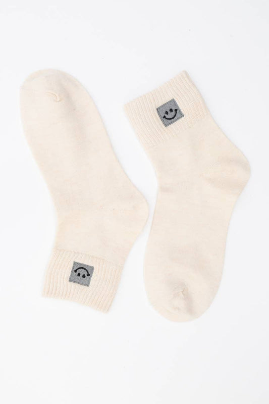 Happy Feet Embroidered Socks 🙃 - Fun Vibes: Ivory