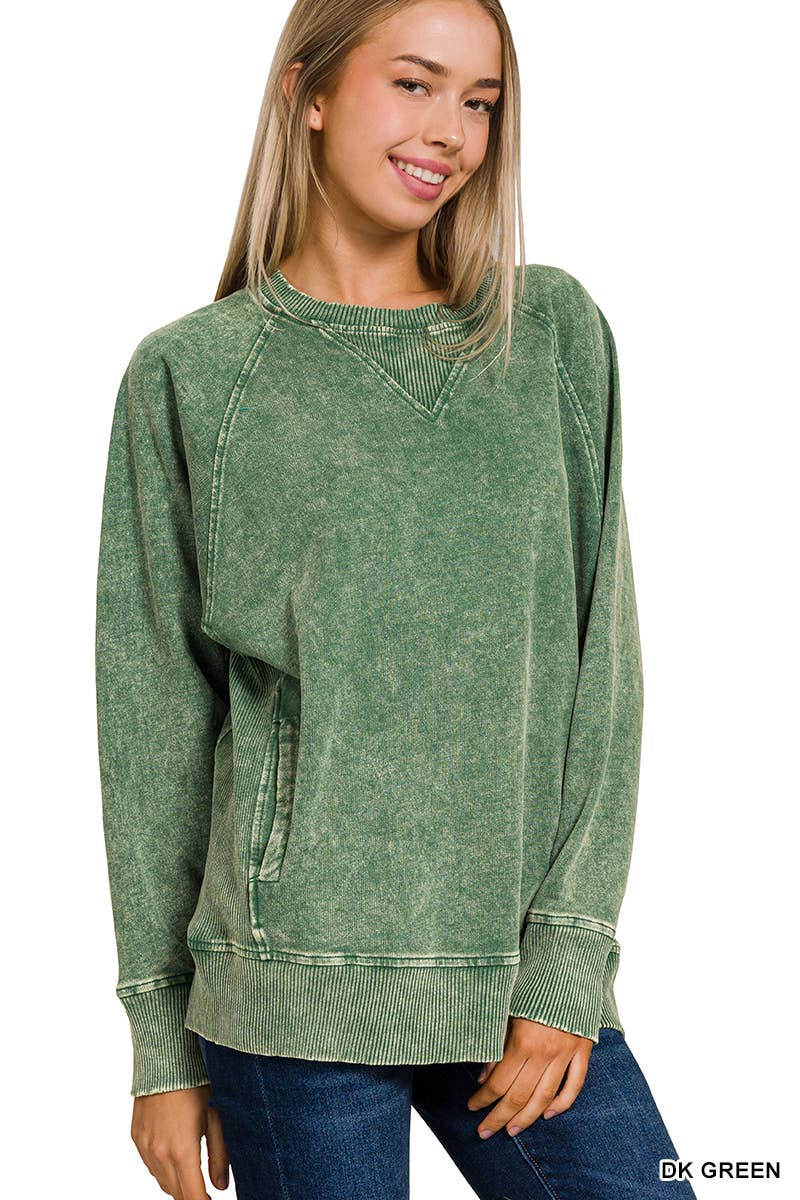 `Acid Wash French Terry Pullover w// Pockets: SLEET
