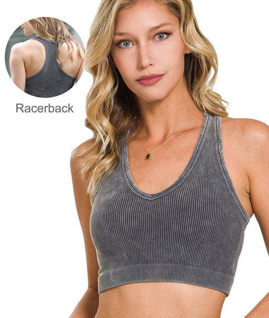 `Zenana Washed Seamless Rib Tank: ASH GREY