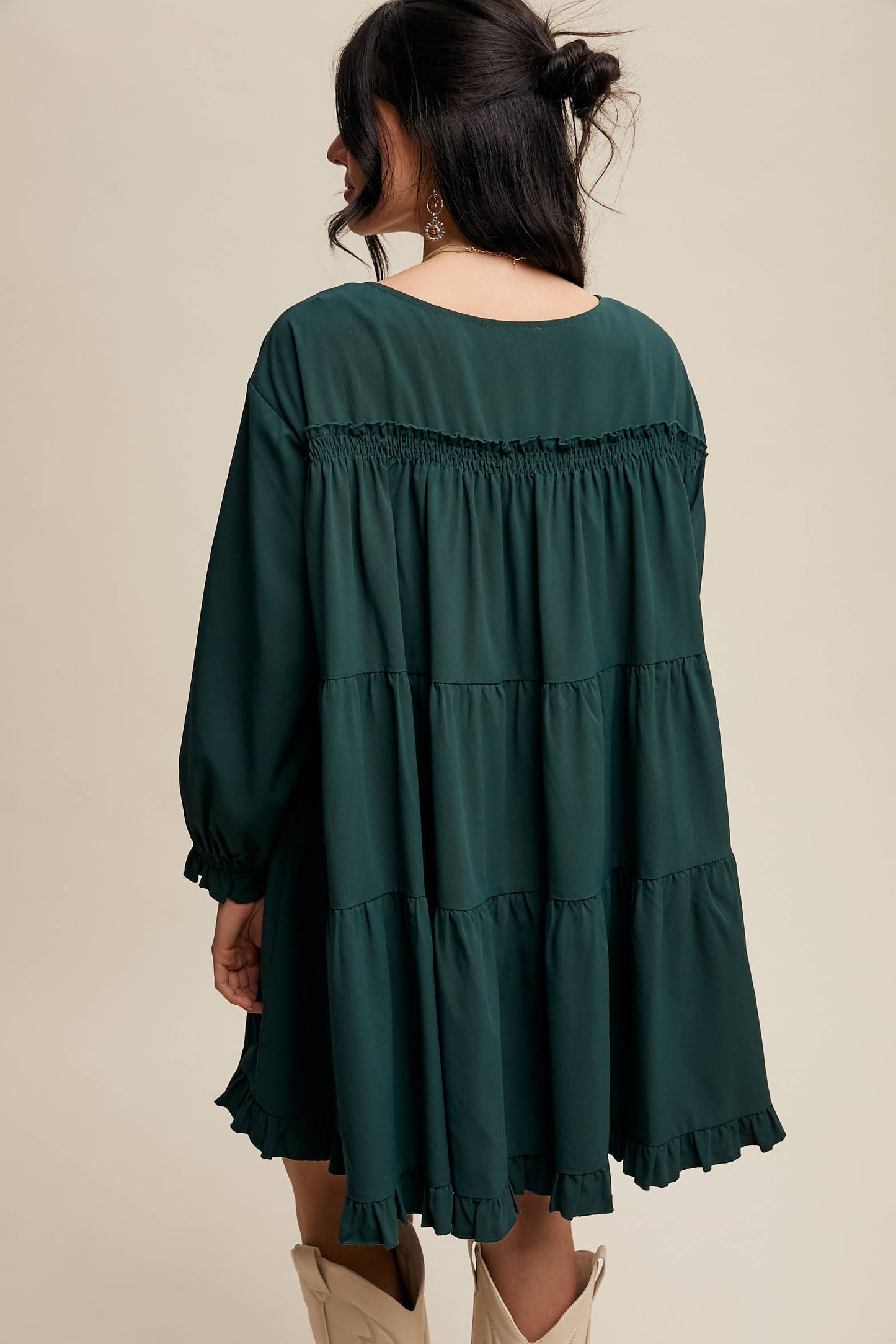 Ruffle Tiered Long Sleeve Babydoll Dress