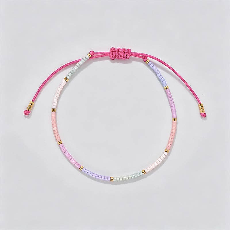 Mini Dainty Miyuki Beaded Bracelet Pink Chain: Multi Color / One Size((set of 3))