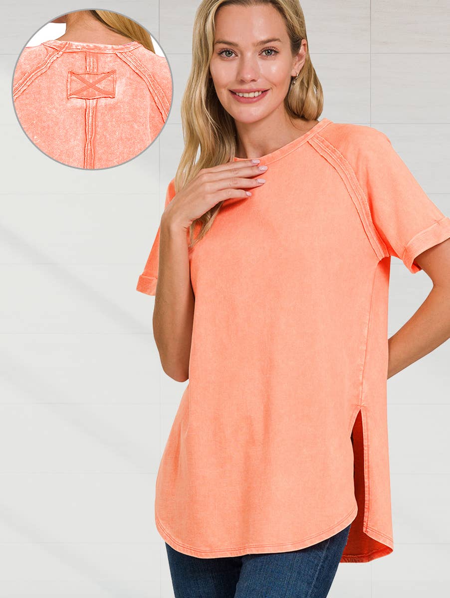 French Terry Washed Tunic Top w/ back patch: MOCHA