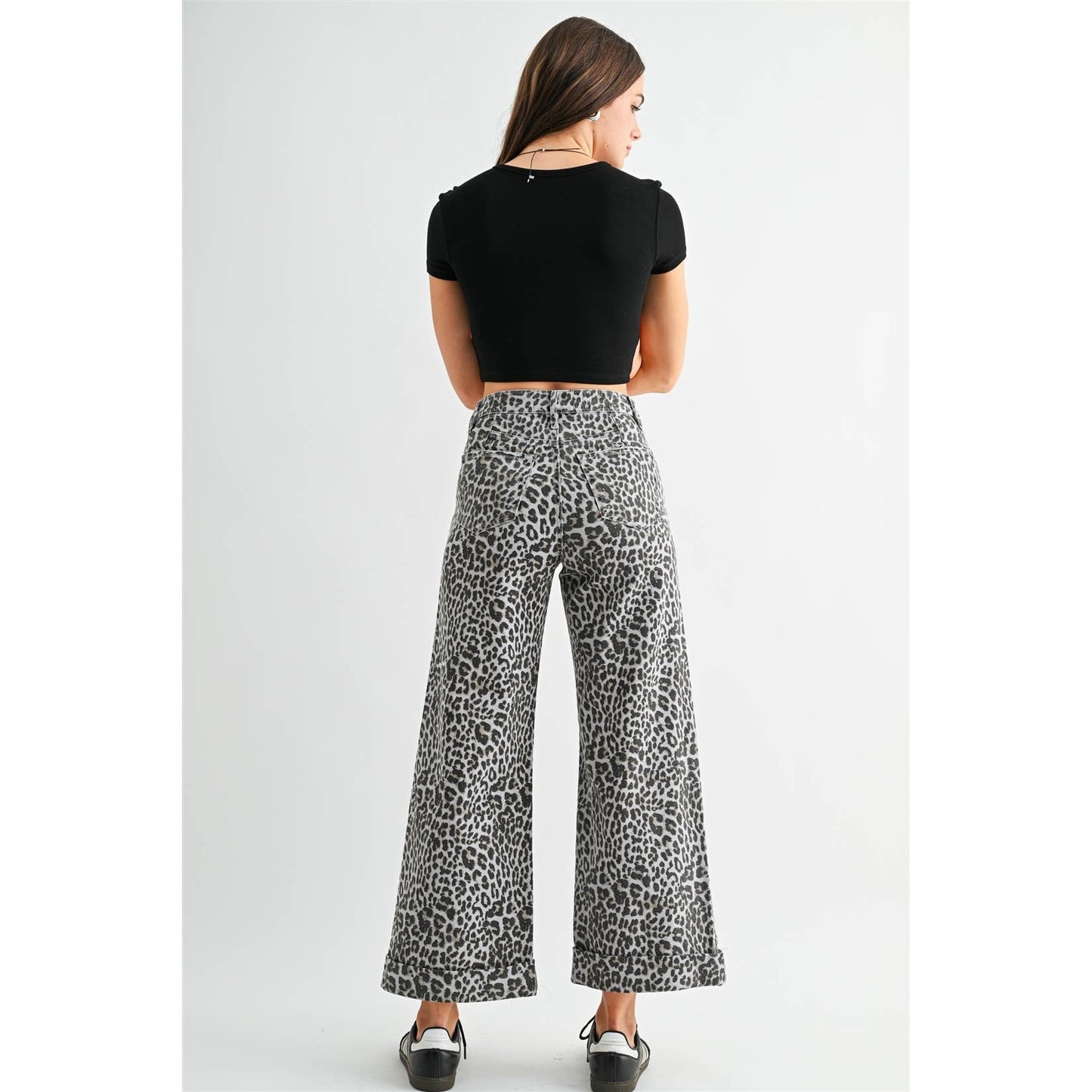 Mica HIGH-RISE WIDE LEG CROPPED CUFF LEOPARD
