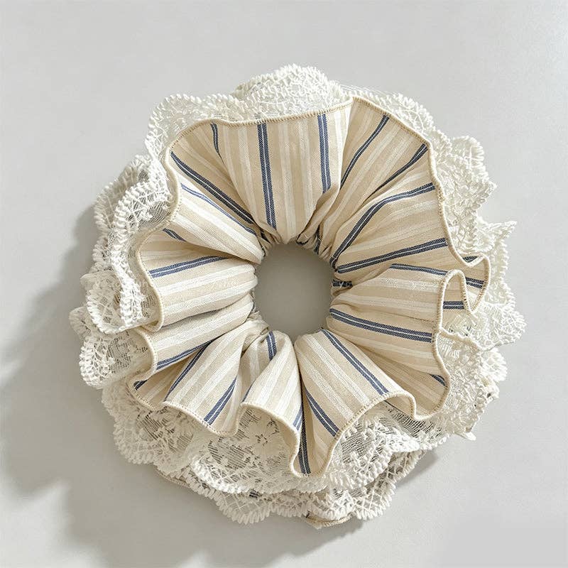 Sweet Lace Patchwork Lace Fabric Hair Scrunchie: Beige / One Size