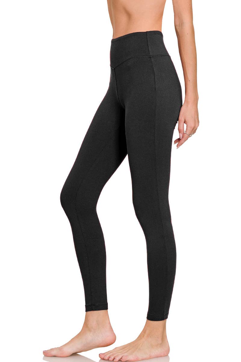 Zenana Microfiber Soft Waistband Full Length Leggings-Black