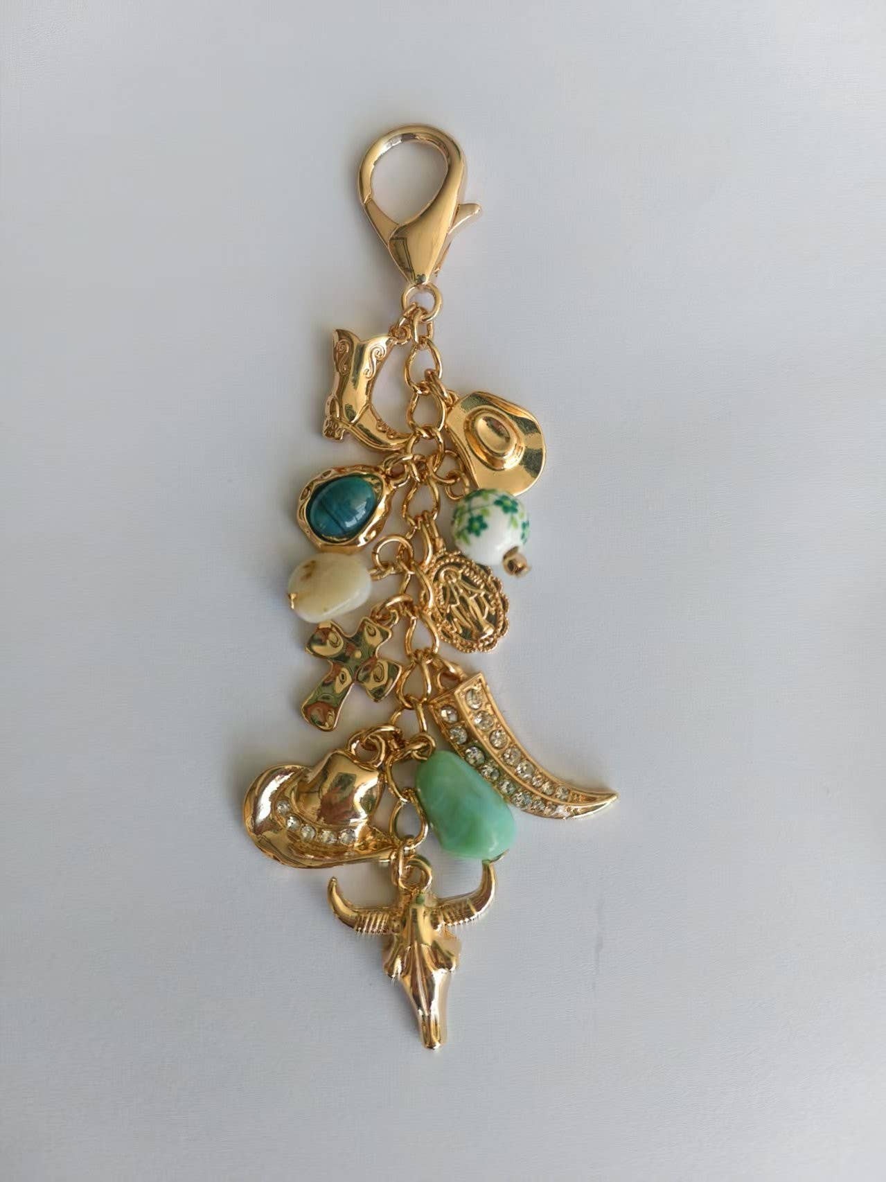 WESTERN PORCELAIN CROSS BOOT COWBOY HAT BAG CHARM/ Gold
