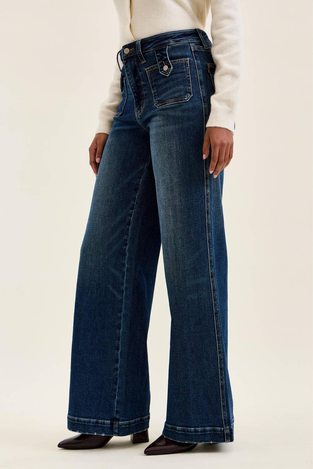 Judy Blue Jeans Signature Stretch "LUX" Retro Wide w/ Front Tab Closure DK Fade Indigo