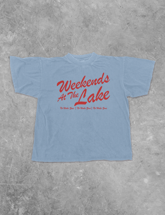 Weekends At The Lake, Summer Boxy Cotton T-Shirt: Clear Blue