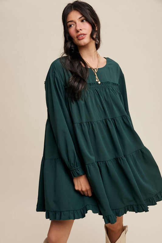 Ruffle Tiered Long Sleeve Babydoll Dress