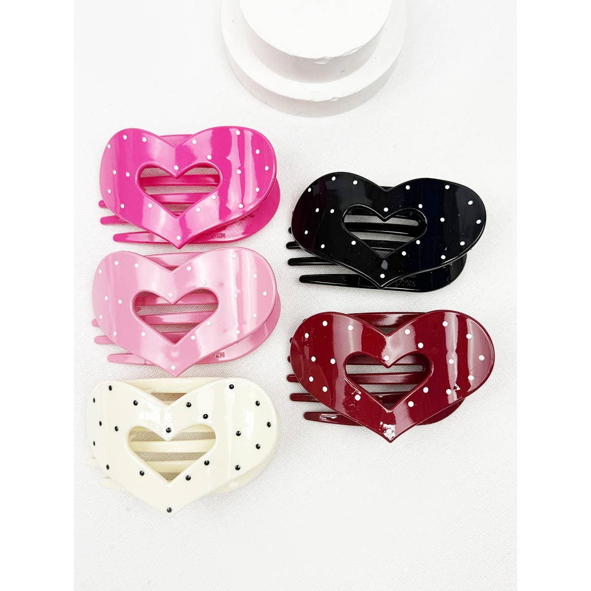 Lovely Polka Dot Heart Cut out Flat Hair Clip: Choose color