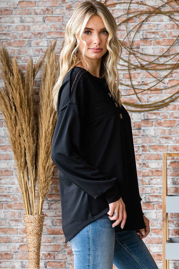 Women's Long Sleeve Lace Knit Top/ Black