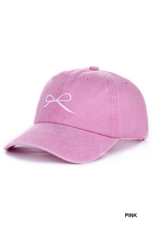 Ribbon Bow Embroidery Washed Cap: BLACK-168798 / OS