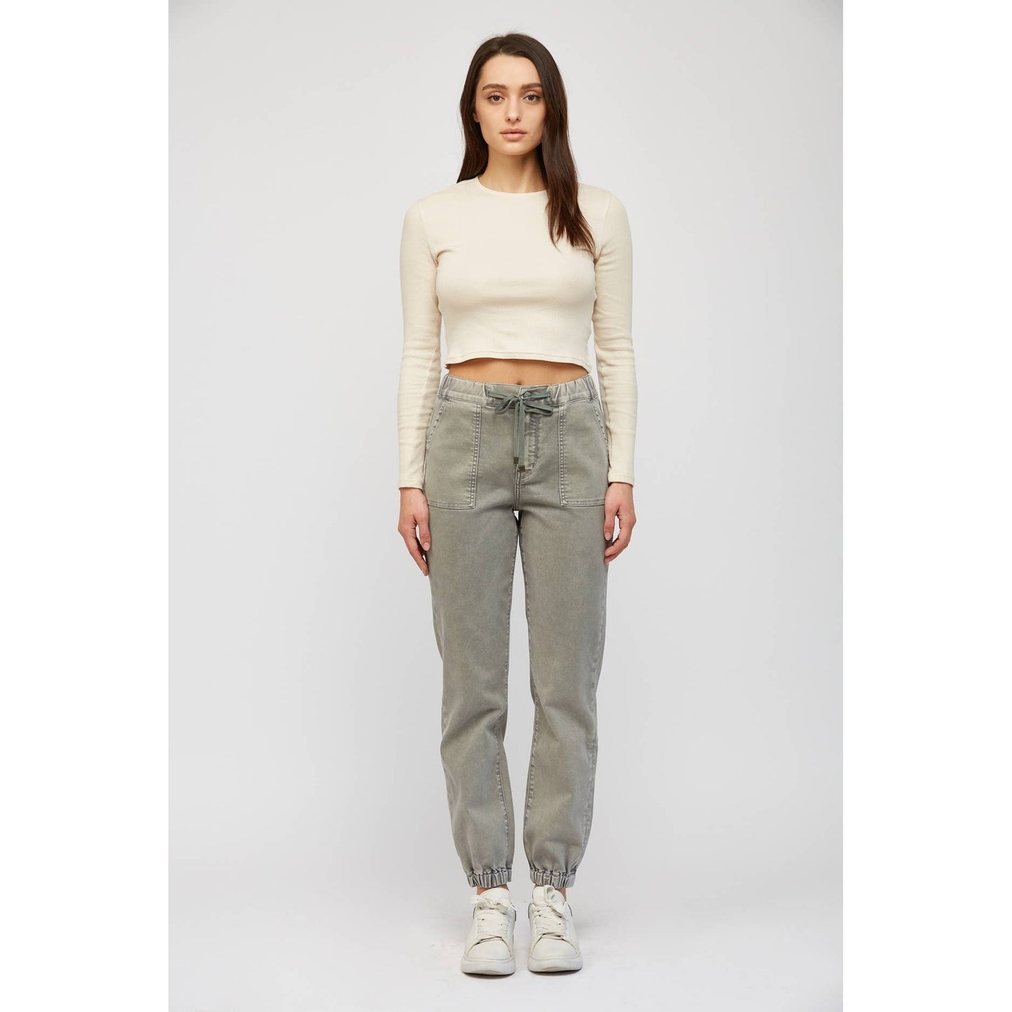 HIGH RISE JOGGER CROP: Olive Grey
