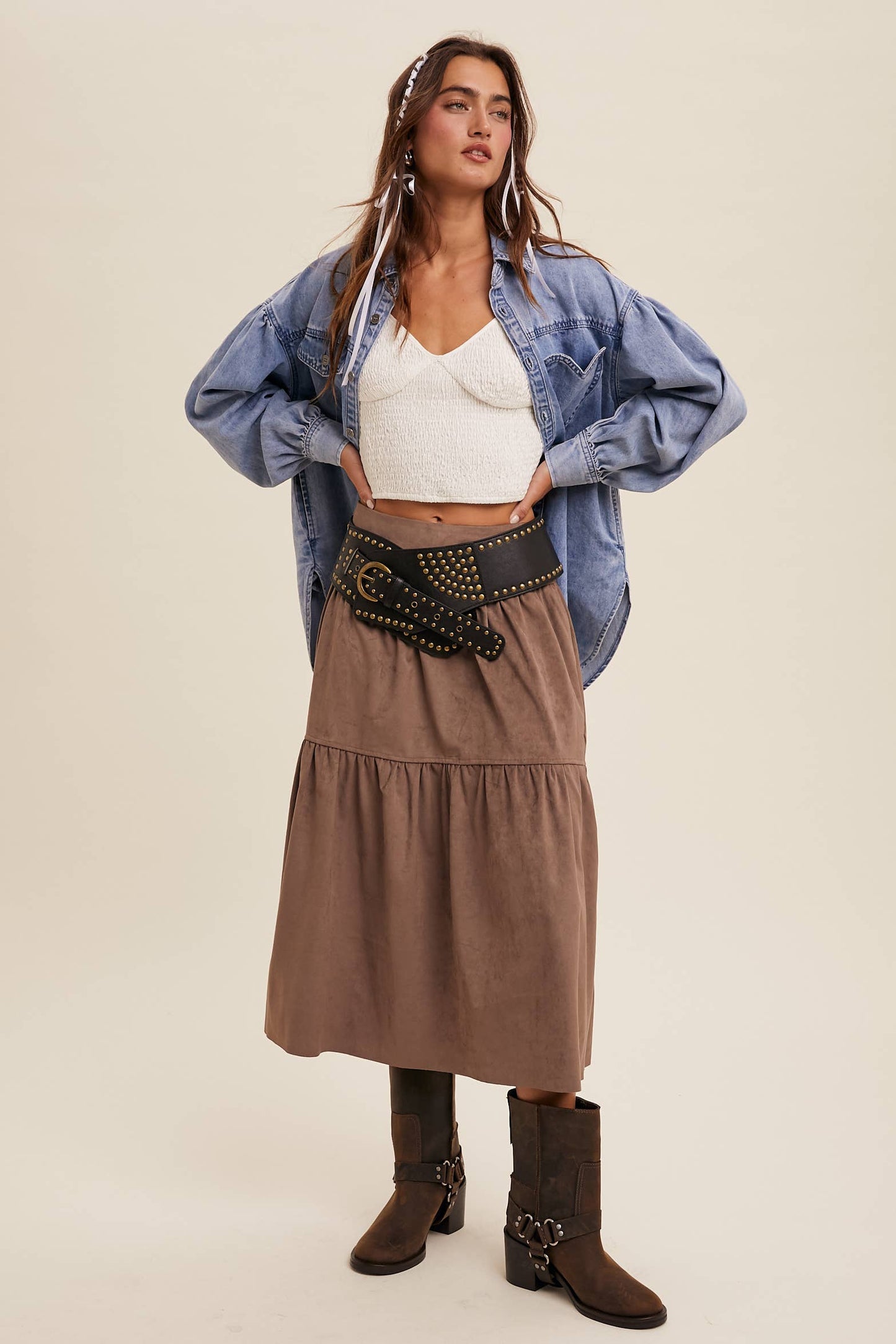 Heart Detail Oversized Denim Shirt/ Light Denim