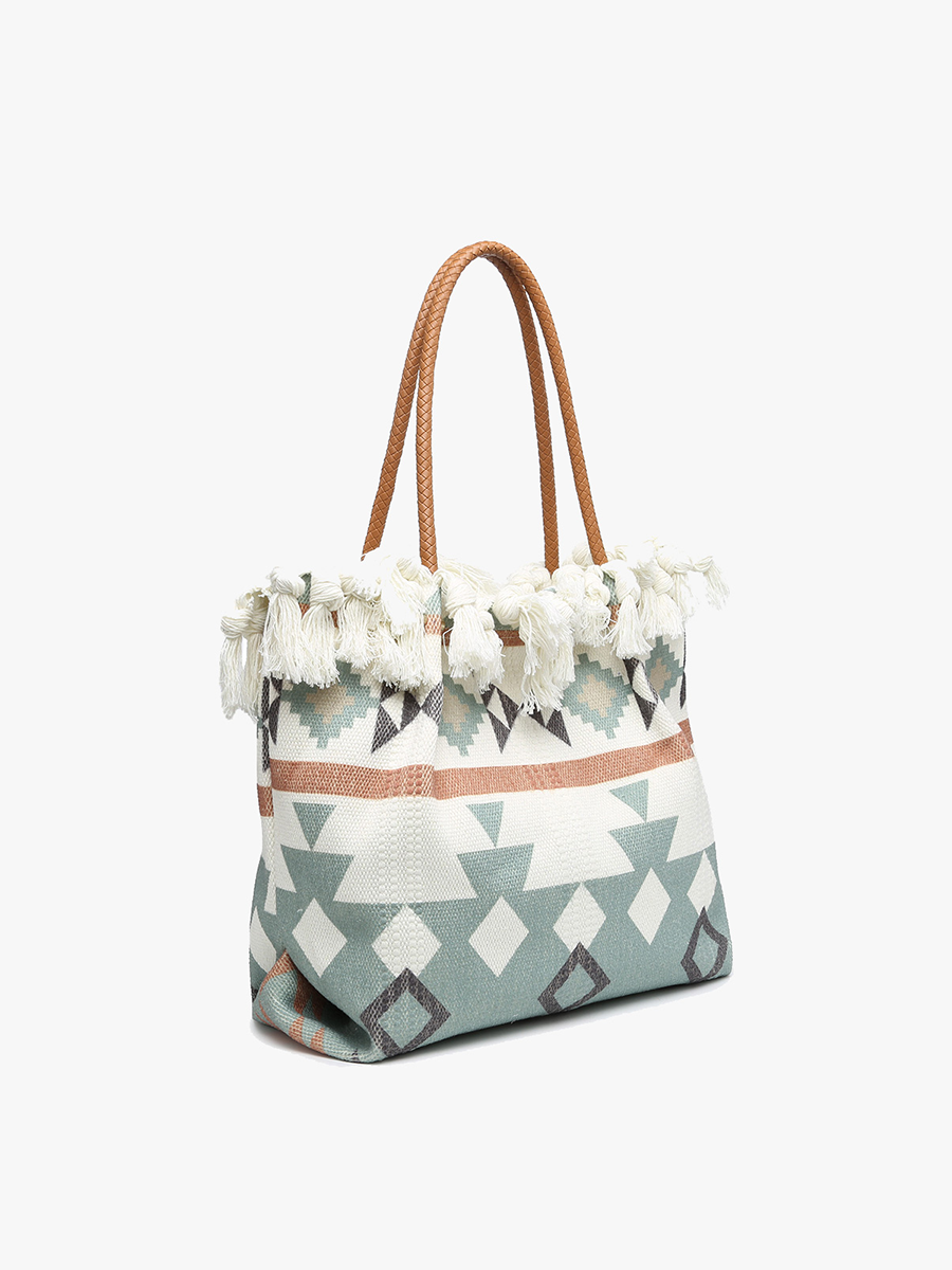 Madison Handwoven Aztec Tote Bag | BOHO Seafoam