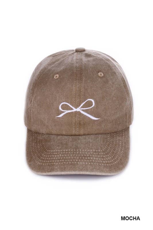 Ribbon Bow Embroidery Washed Cap: BLACK-168798 / OS