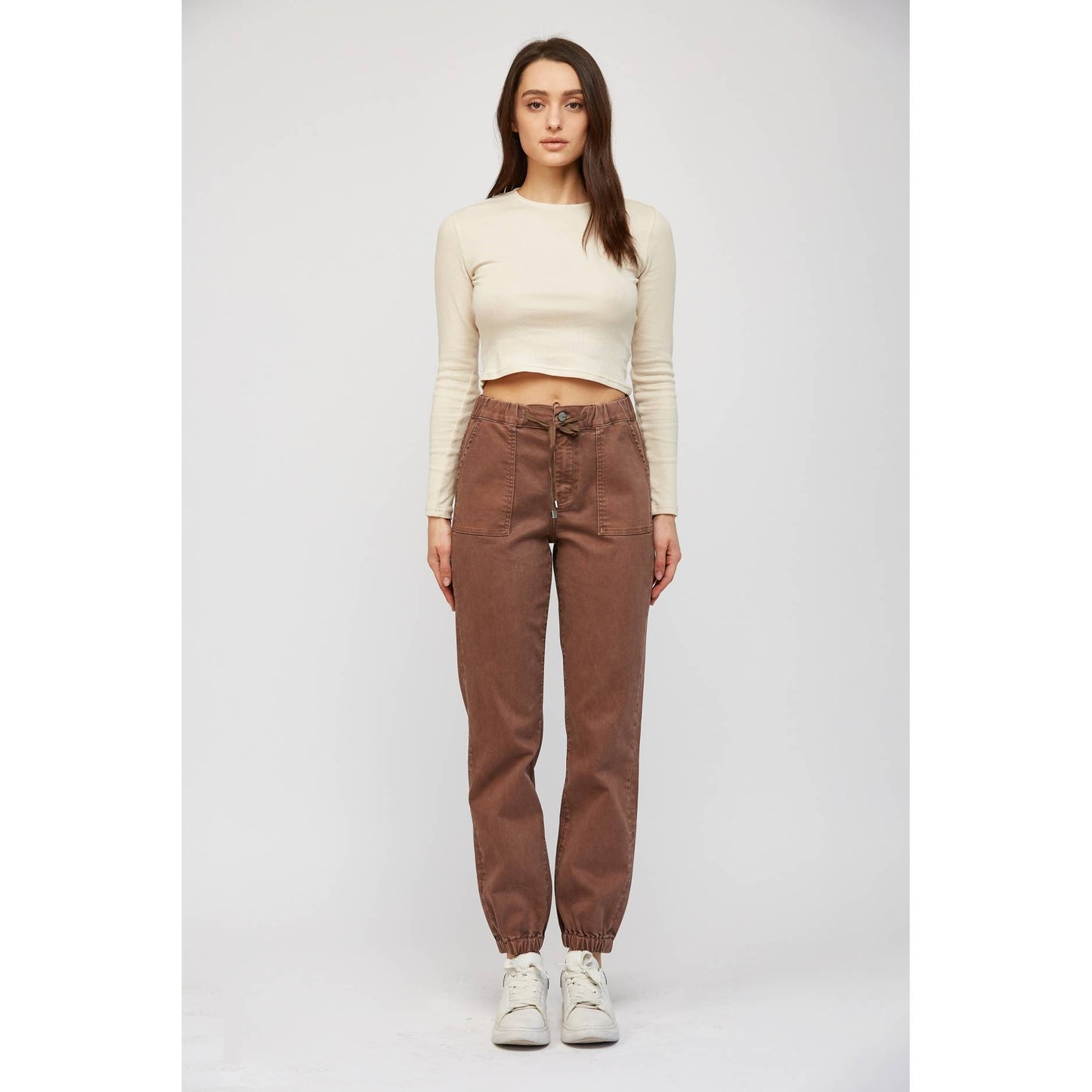 Mica HIGH RISE JOGGER CROP: COCOA