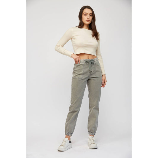 HIGH RISE JOGGER CROP: Olive Grey