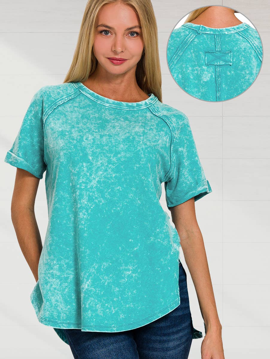 French Terry Washed Tunic Top w/ back patch: MOCHA