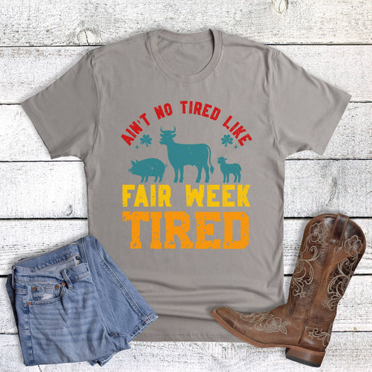 Western Tired Like Fair Week Graphic Tee: Solid Light Gray