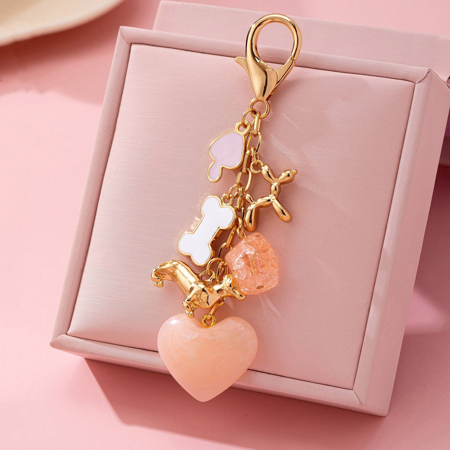 BAG CHARM-HEART DOG BONE BAG CHARM KEY CHAIN/ Gold
