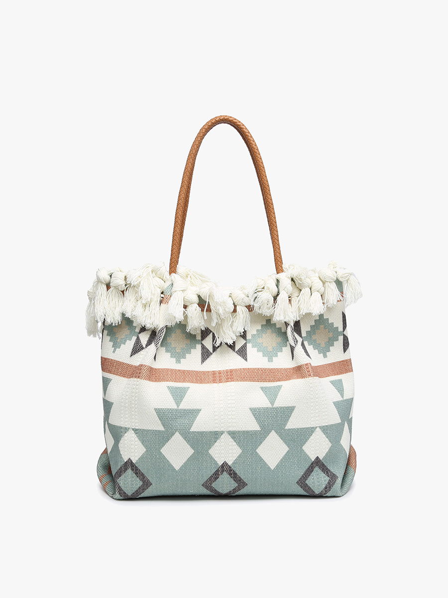 Madison Handwoven Aztec Tote Bag | BOHO Seafoam