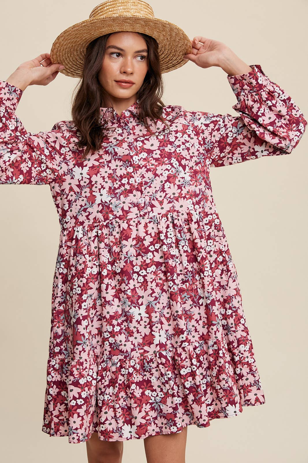 Bold Floral Tiered Shirt Dress