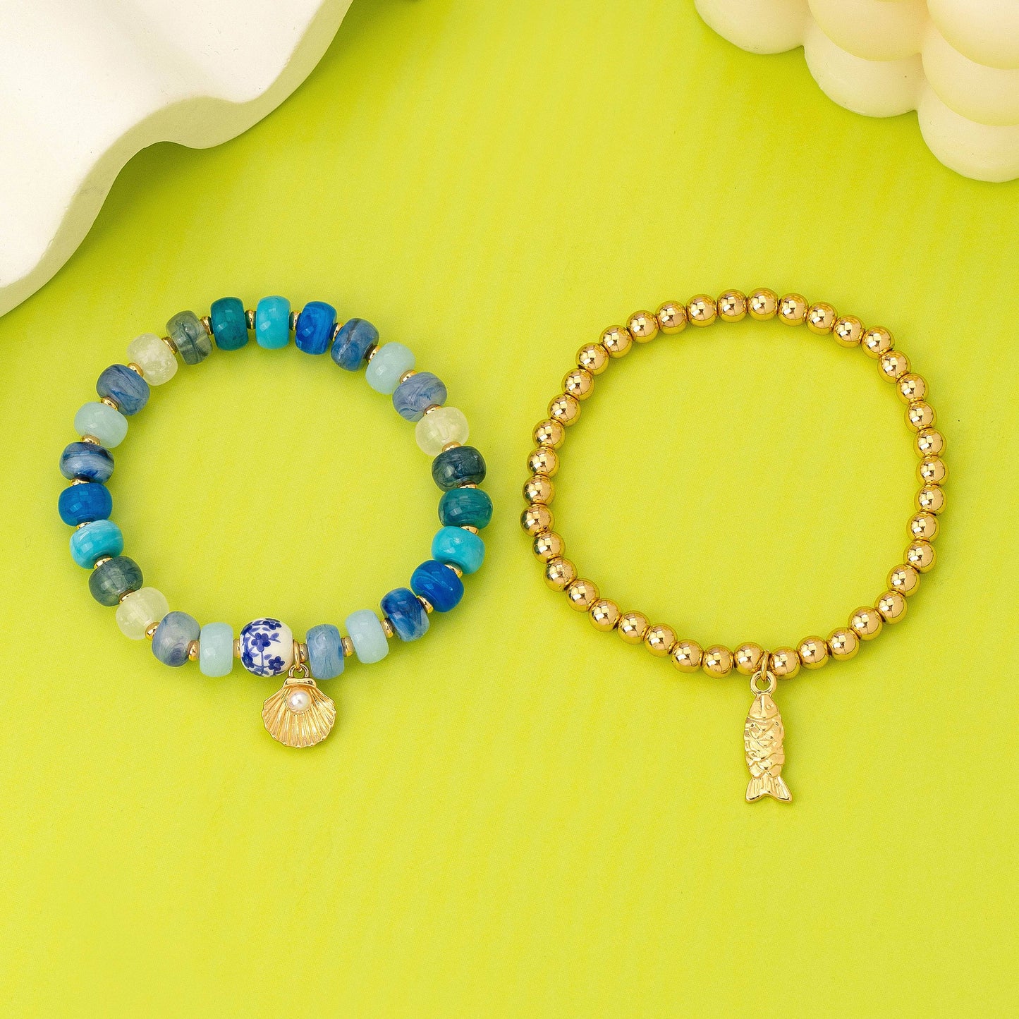 Nautical Blue Beaded Stretch Bracelet Set