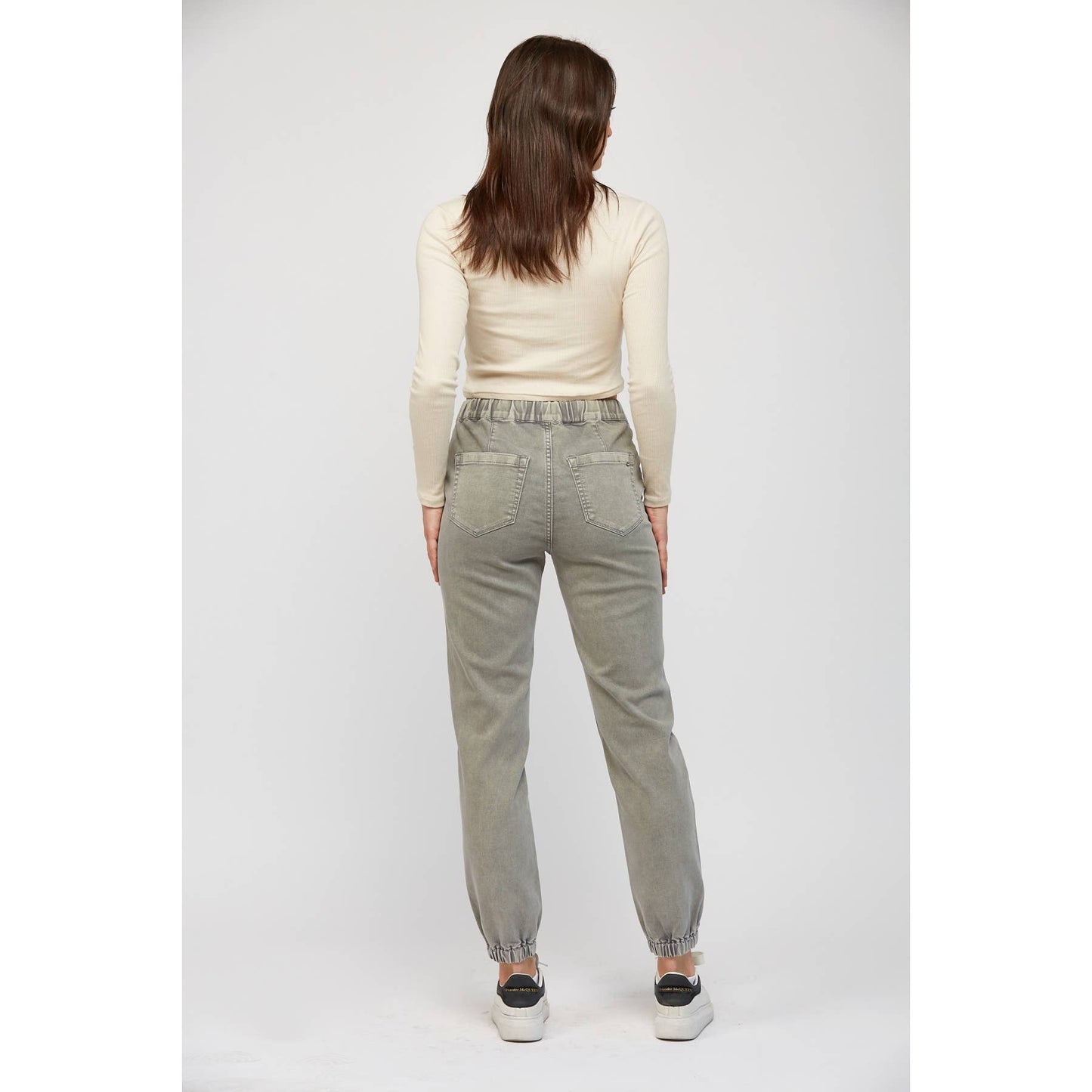 HIGH RISE JOGGER CROP: Olive Grey
