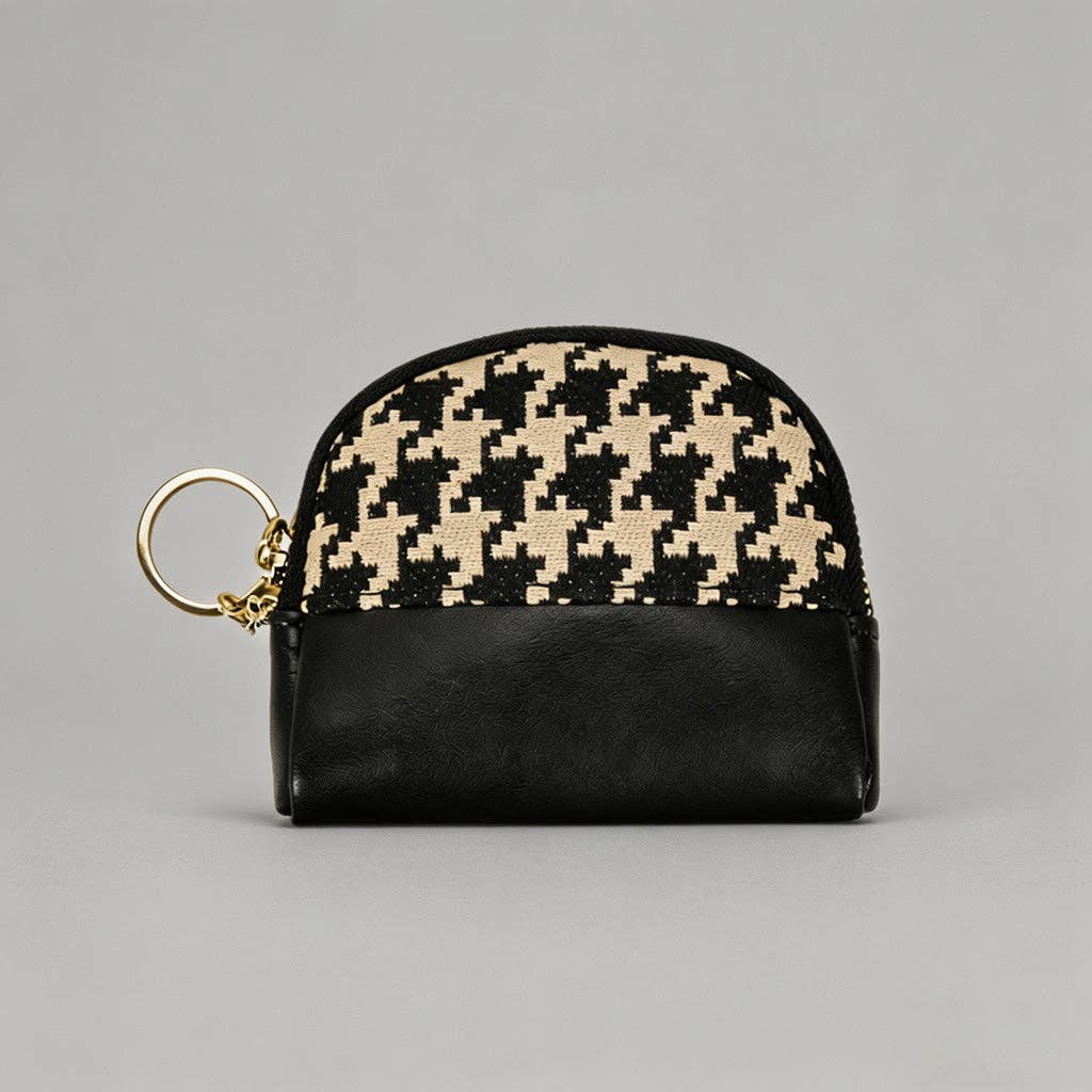 Elegant Plaid Mini Pouch: Black / Double zip