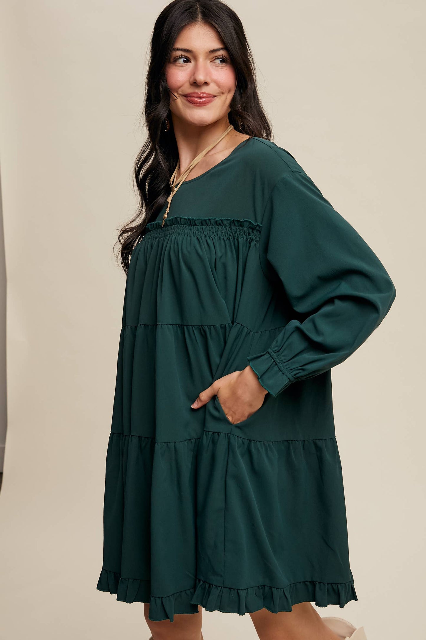 Ruffle Tiered Long Sleeve Babydoll Dress
