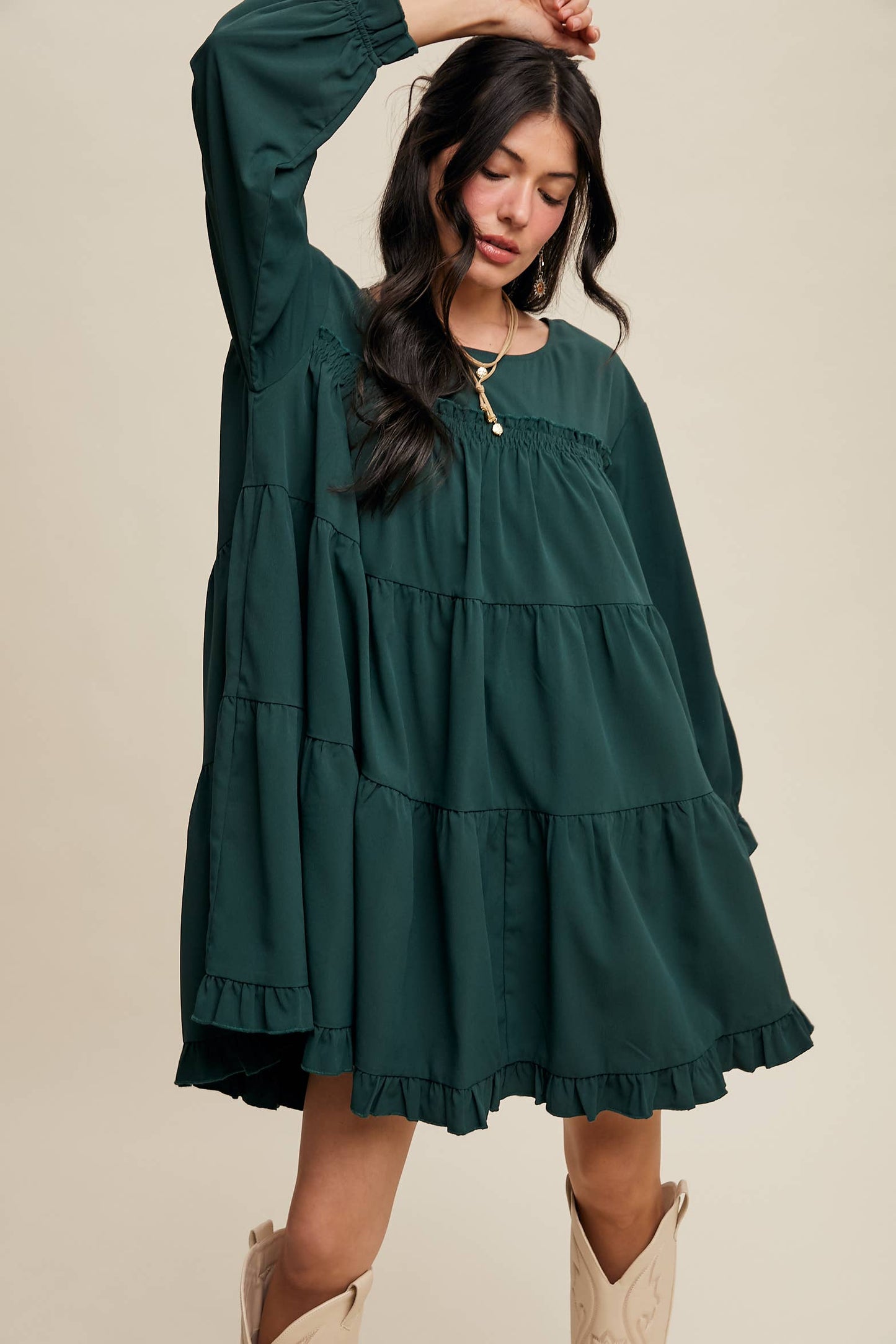Ruffle Tiered Long Sleeve Babydoll Dress