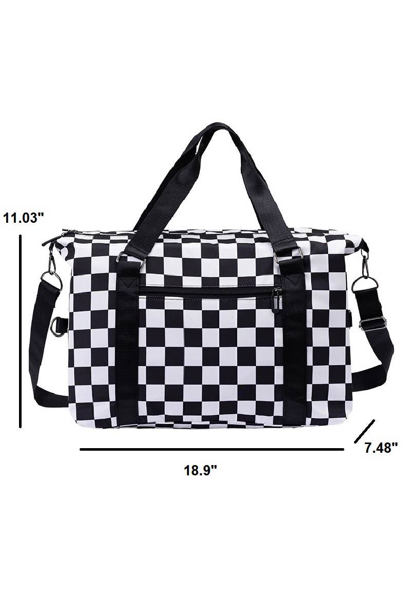 Large Capacity Checkered Travel Duffle Bag: BLACK