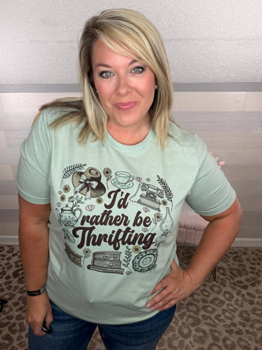 Vintage Rather be Thrifting Collage Dusty Green Graphic Tee