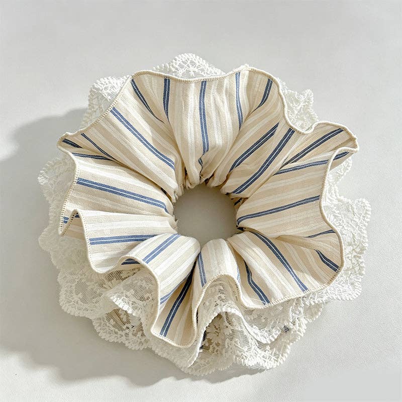 Sweet Lace Patchwork Lace Fabric Hair Scrunchie: Beige / One Size