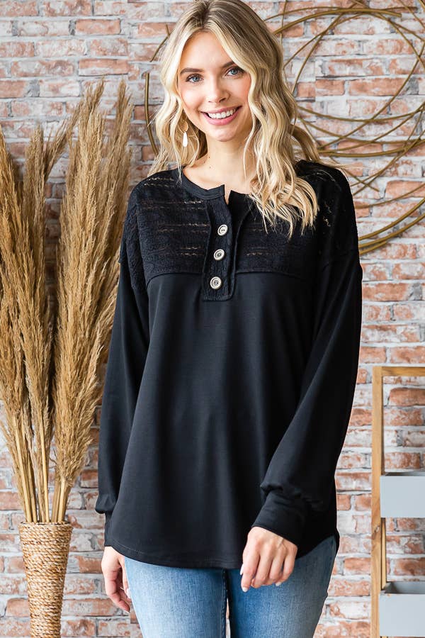 Women's Long Sleeve Lace Knit Top/ Black