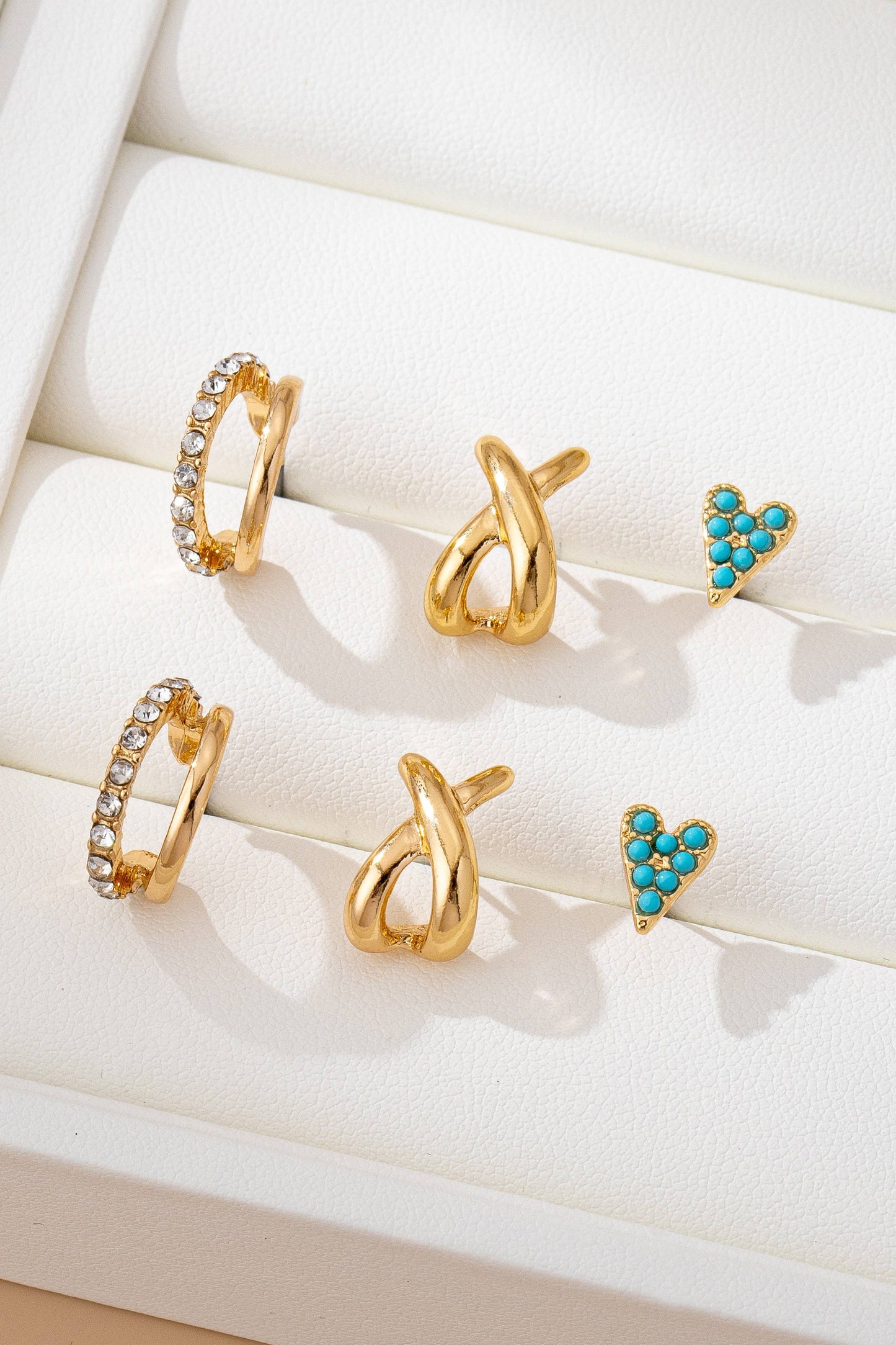Turquoise & Crystal Mixed Earring Set/ GOLD