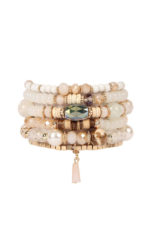 MULTI-STONE BEADS STACKABLE BRACELETS: NATURAL / ONE SIZE