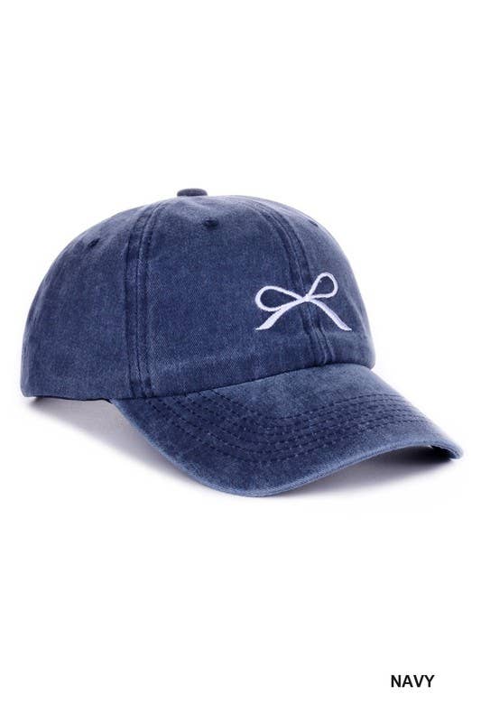 Ribbon Bow Embroidery Washed Cap: BLACK-168798 / OS