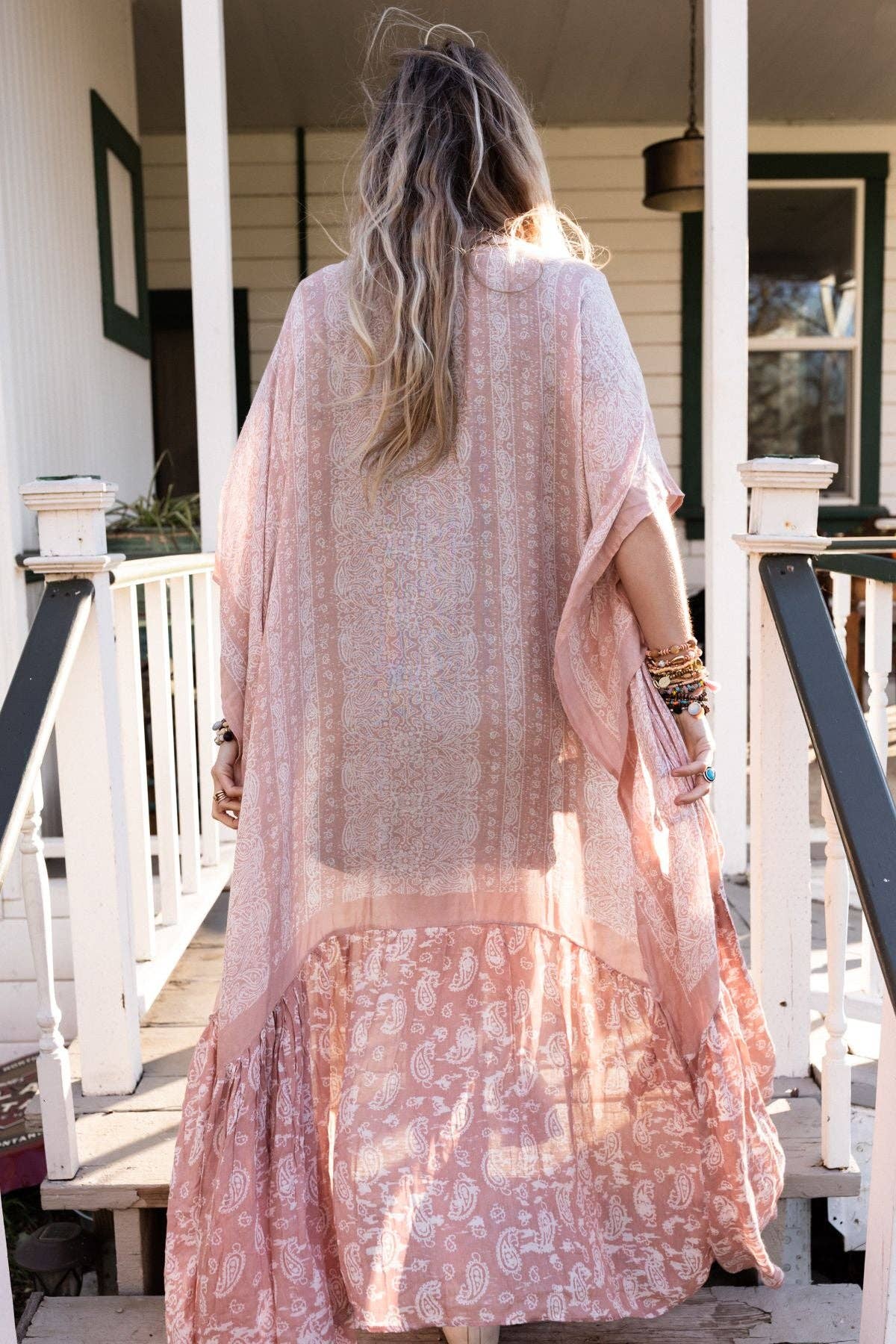 Paisley Tapestry Free Flow Duster Kimono - Blush: Blush