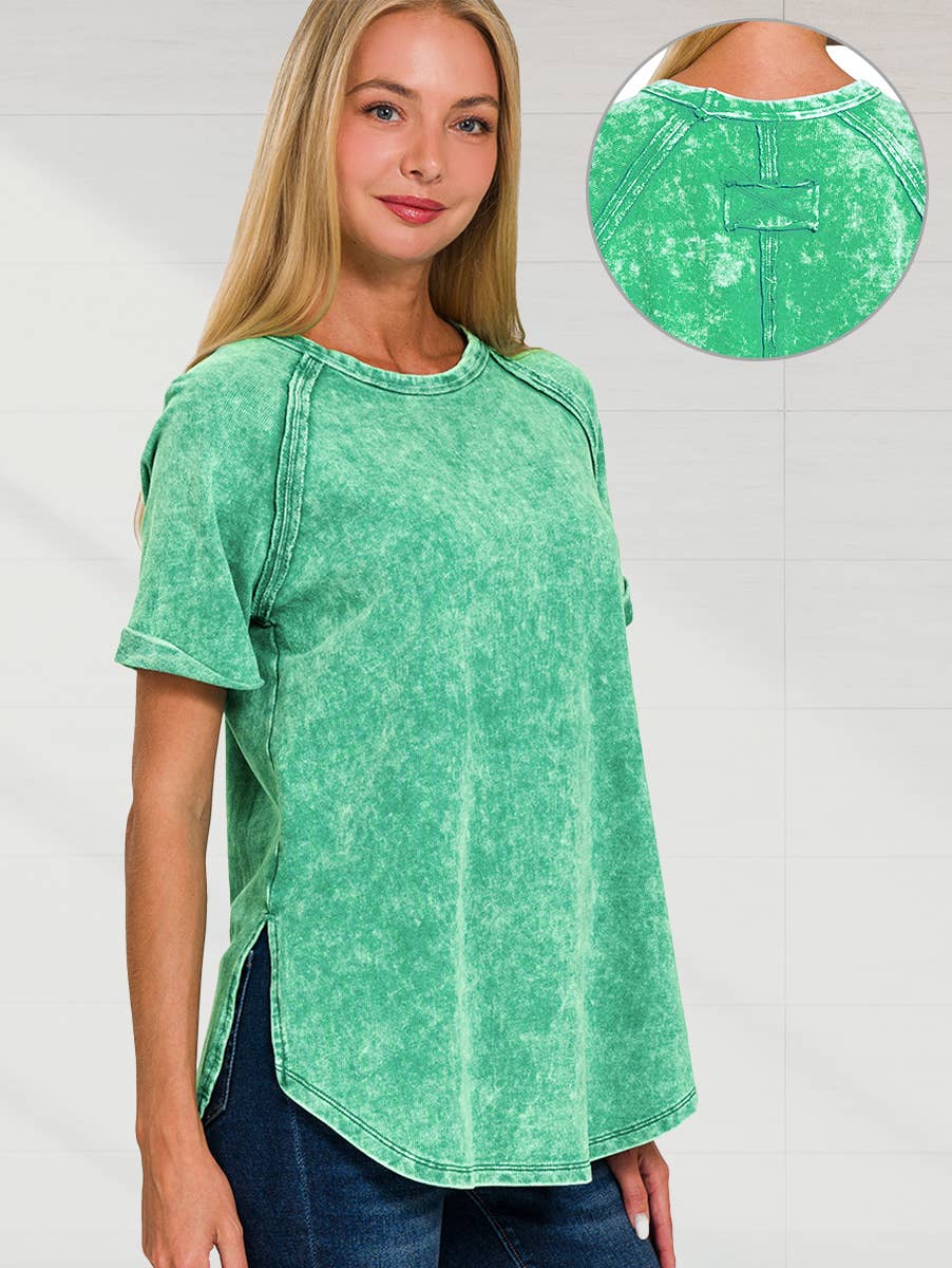 French Terry Washed Tunic Top w/ back patch: MOCHA