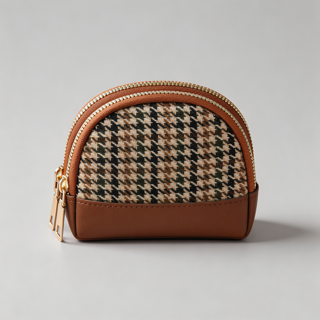 Elegant Plaid Mini Pouch: Black / Double zip