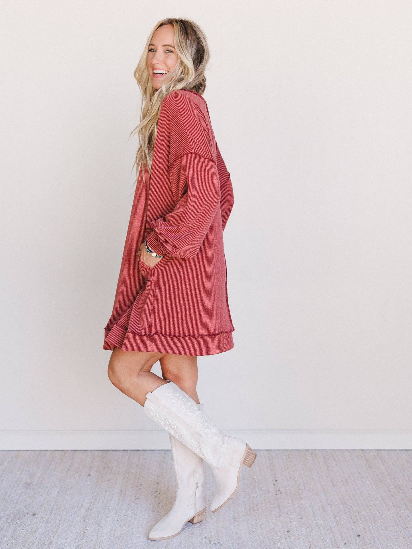 Moon Glow Long Sleeve Dress - Rust: Rust