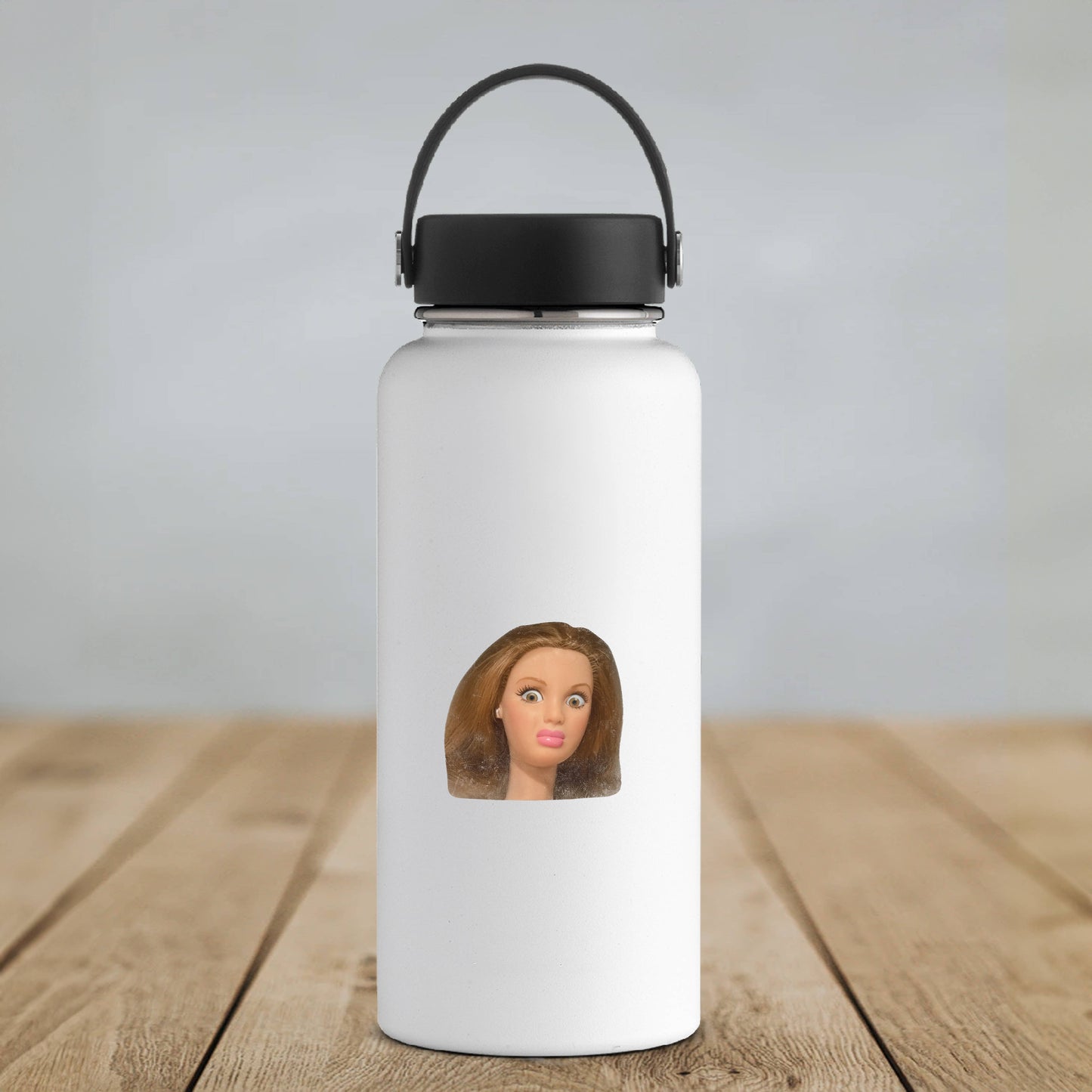Funny Doll Face – Vinyl Sticker: 2" tall