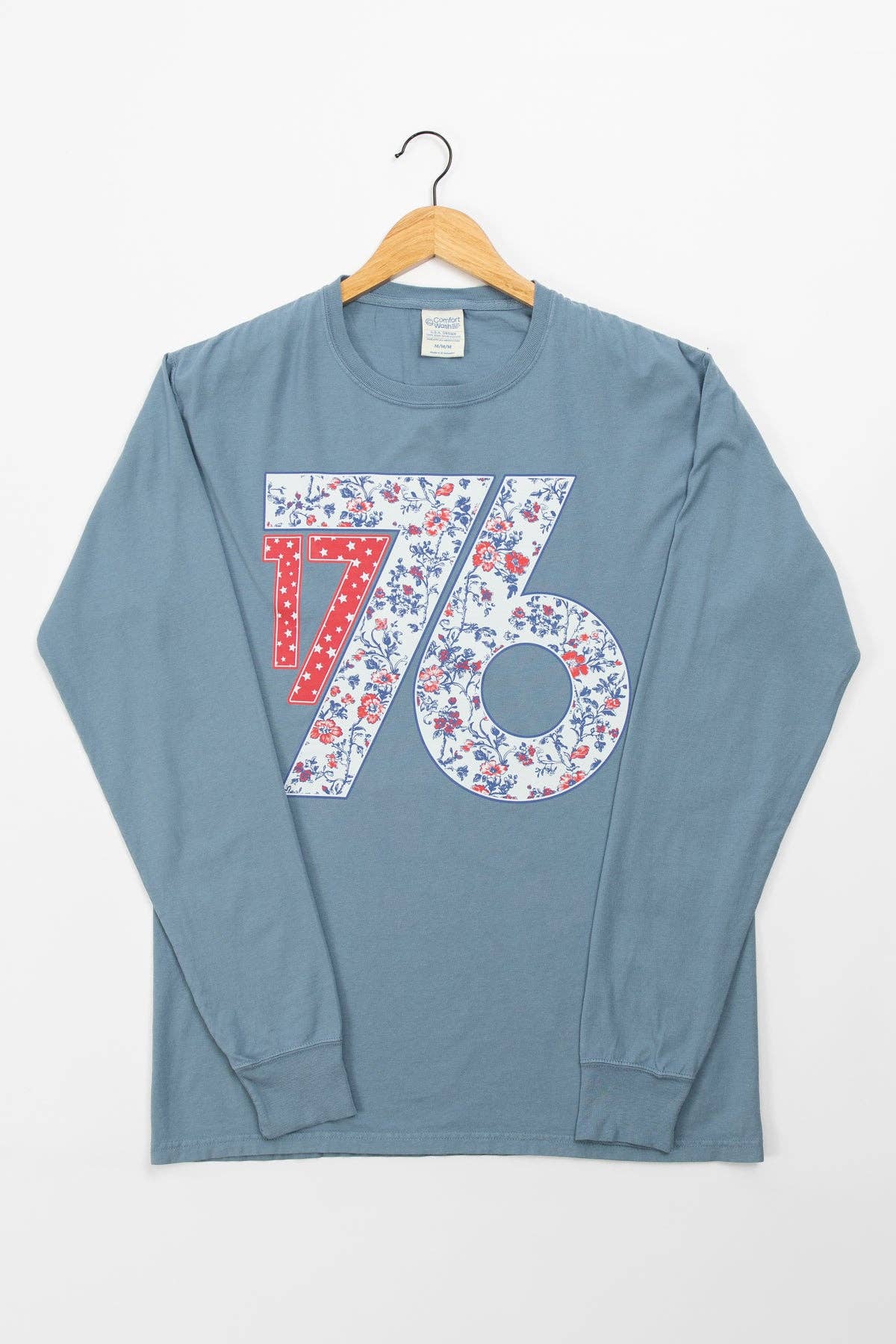 Western Patriotic Floral '1776' Blue Graphic Long Sleeve